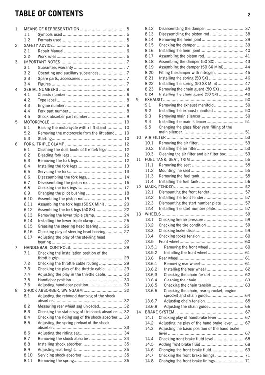 KTM 2014 - 50 SX Mini - Service Workshop Repair Manual