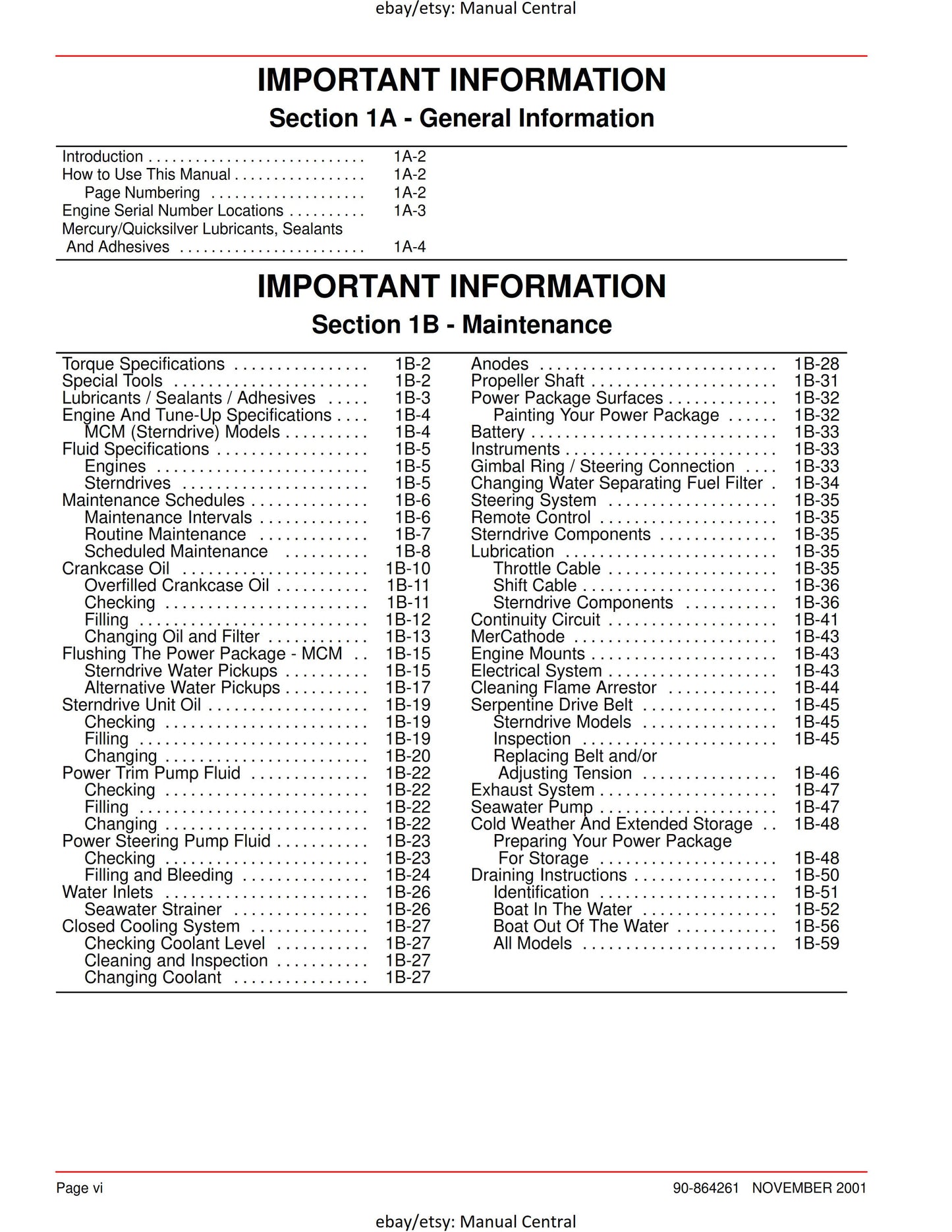 Mercury Mercruiser Service Manual 32 - 4.3L Gasoline Engine - SN 0M322781 & ABove -Nov 2001 Edition