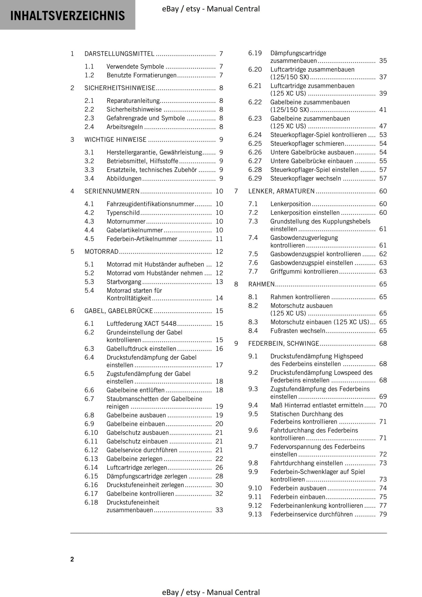 German Language - KTM 2021 - 125 150 SX XC - Reparaturanleitung - Service Workshop Repair Manual