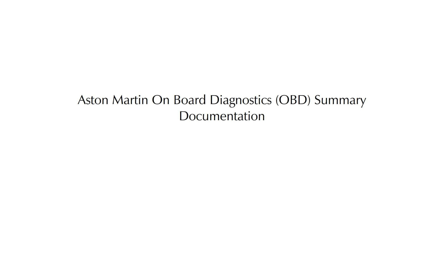 Aston Martin On Board Diagnostics OBD Summary Documentation 2009 Edition
