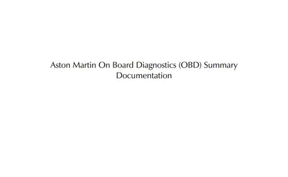 Aston Martin On Board Diagnostics OBD Summary Documentation 2009 Edition