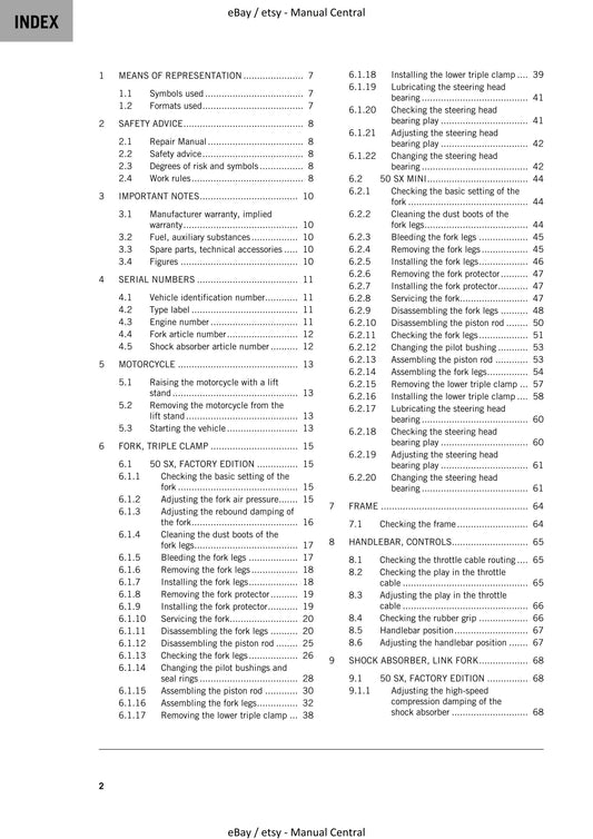 KTM 2021 - 50 SX Mini Factory Edition - Service Workshop Repair Manual