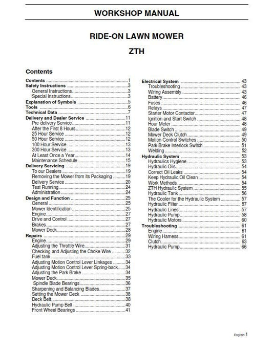 Husqvarna Mower ZTH5223 ZTH6125 - Workshop Service Repair Manual