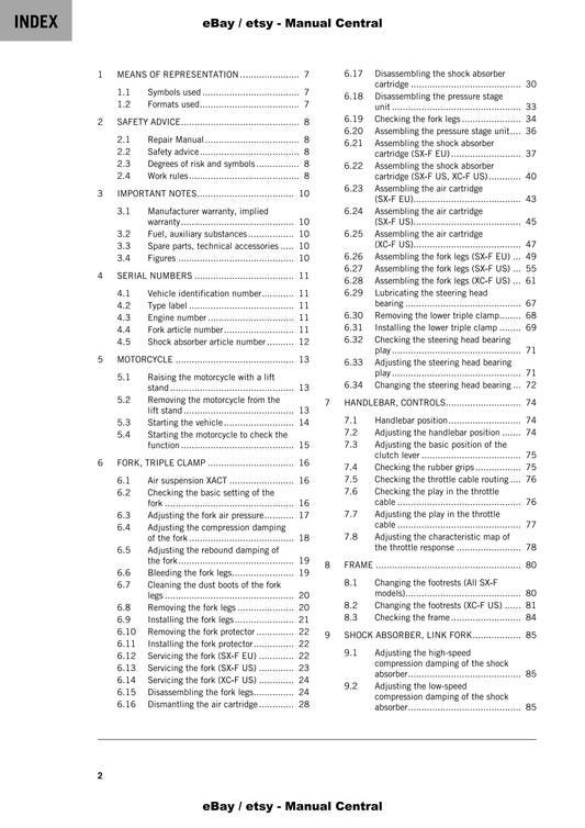 KTM 2022 - 450 Sx-f Xc-f - Service Workshop Repair Manual