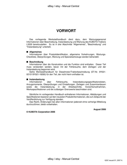 German Language - Kubota Tractor - L3200 - Werkstattanleitung