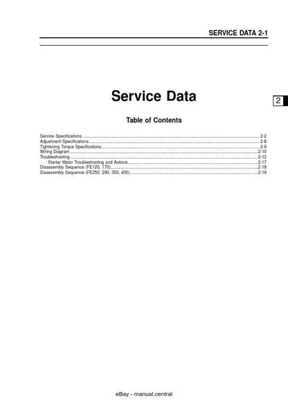 Kawasaki FE120 FE170 FE250 FE290 FE350 FE400 4 Stroke Air Cooled Gasoline Engine - Workshop Service Repair Manual