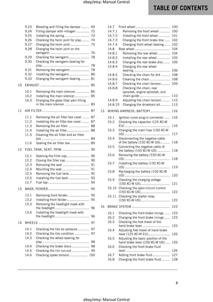 KTM 2018 - 125 150 XC-W - Service Workshop Repair Manual