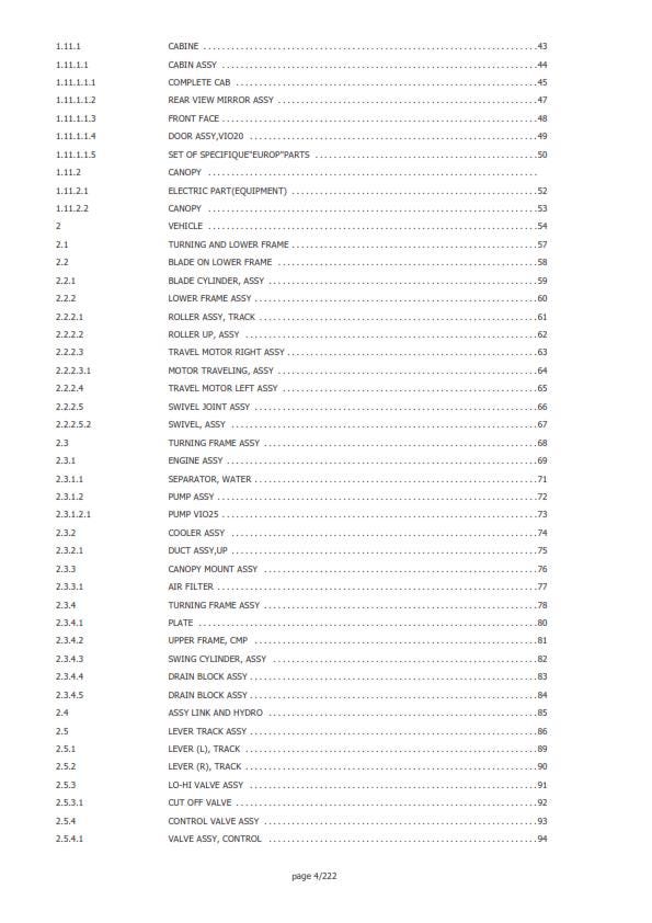Yanmar Mini Excavator - ViO25-4 - Parts Manual