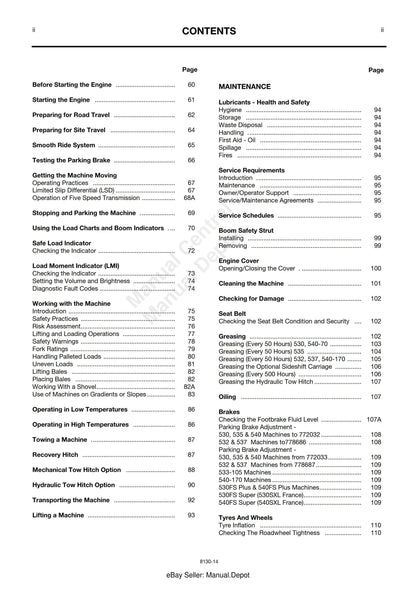 JCB 530 532 533 535 537 540 Operator Handbook