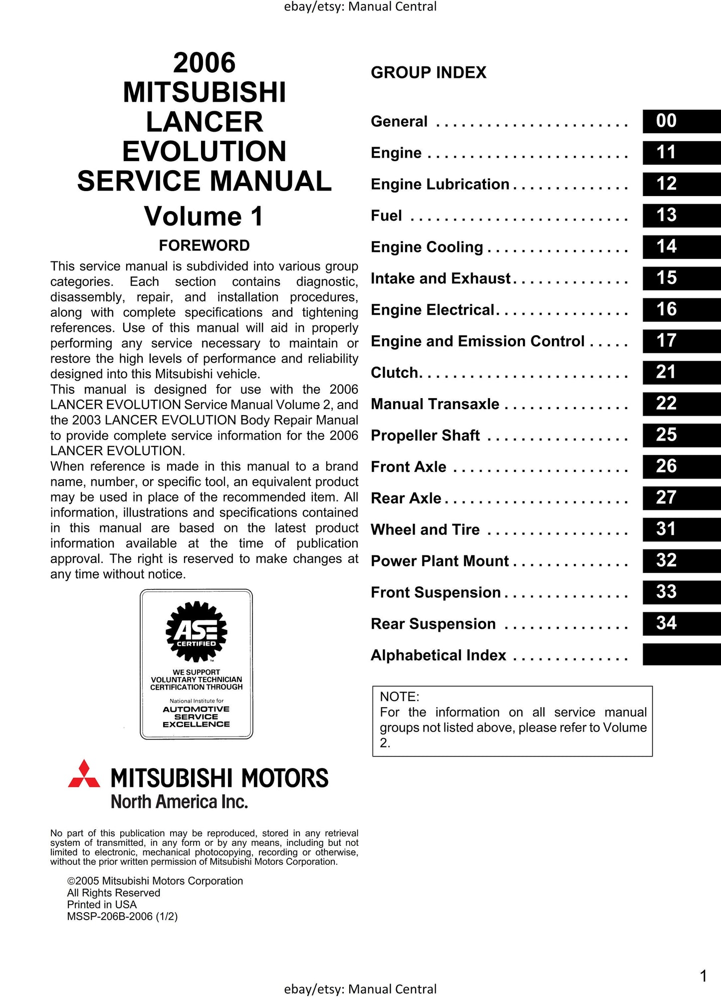 Mitsubishi Lancer Evolution Evo IX 9 - Supplement - Workshop Service Repair Manual