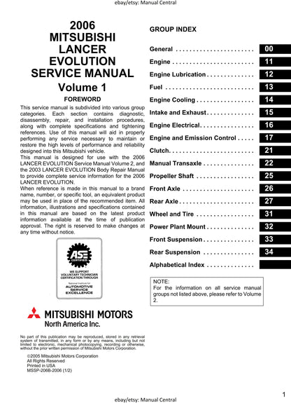 Mitsubishi Lancer Evolution Evo IX 9 - Supplement - Workshop Service Repair Manual