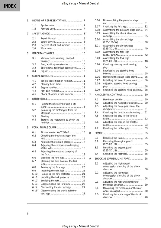 KTM 2022 - 125 150 SX XC - Service Workshop Repair Manual