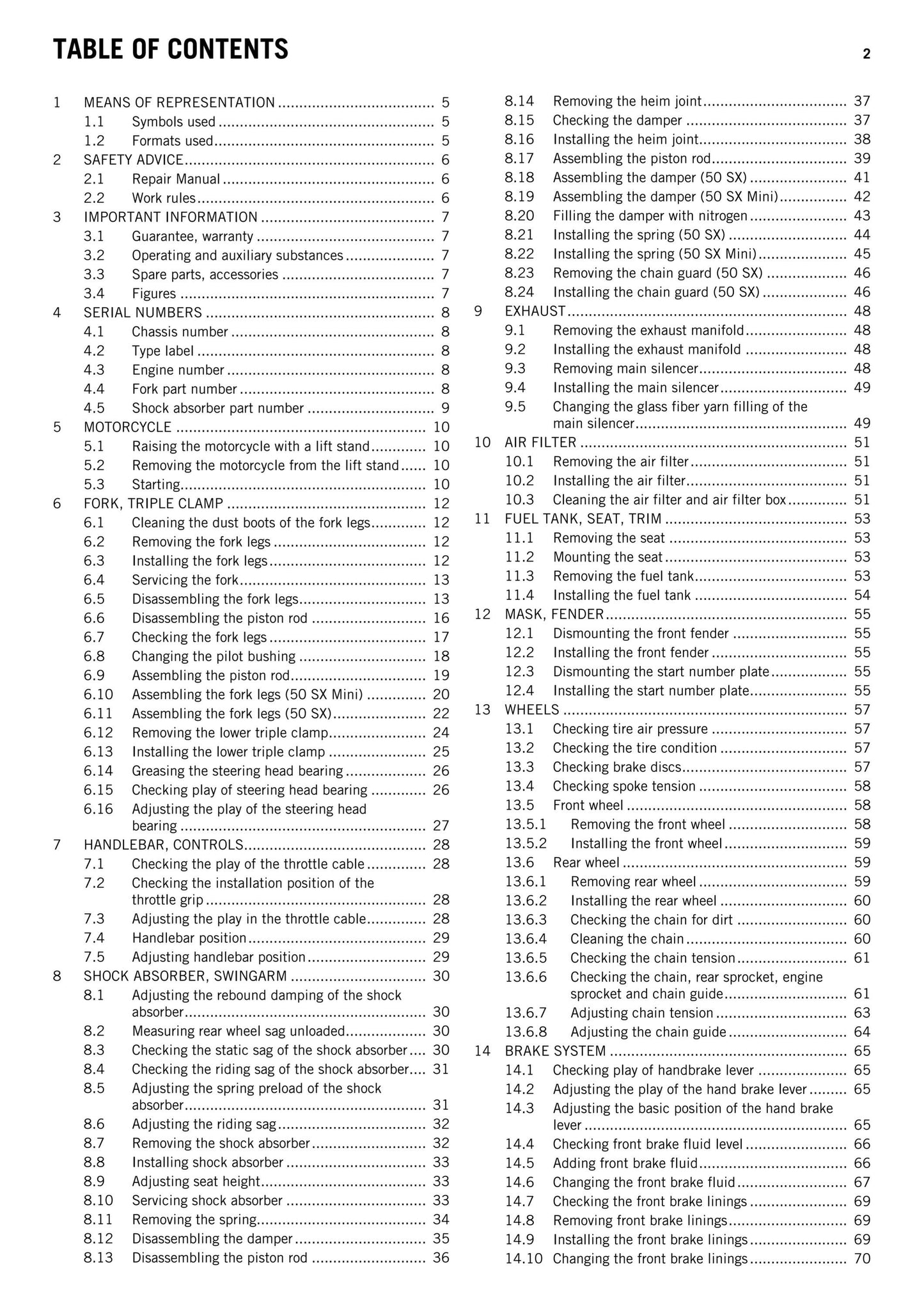 KTM 2013 - 50 sx mini - Workshop Service Repair Manuals