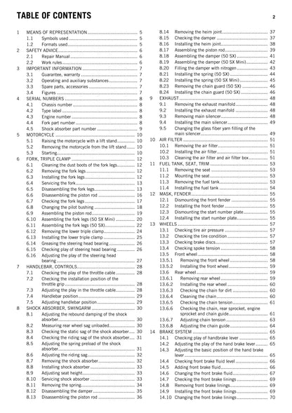 KTM 2013 - 50 sx mini - Workshop Service Repair Manuals