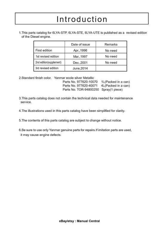 Yanmar 6LYA STP STE UTE Parts Manual