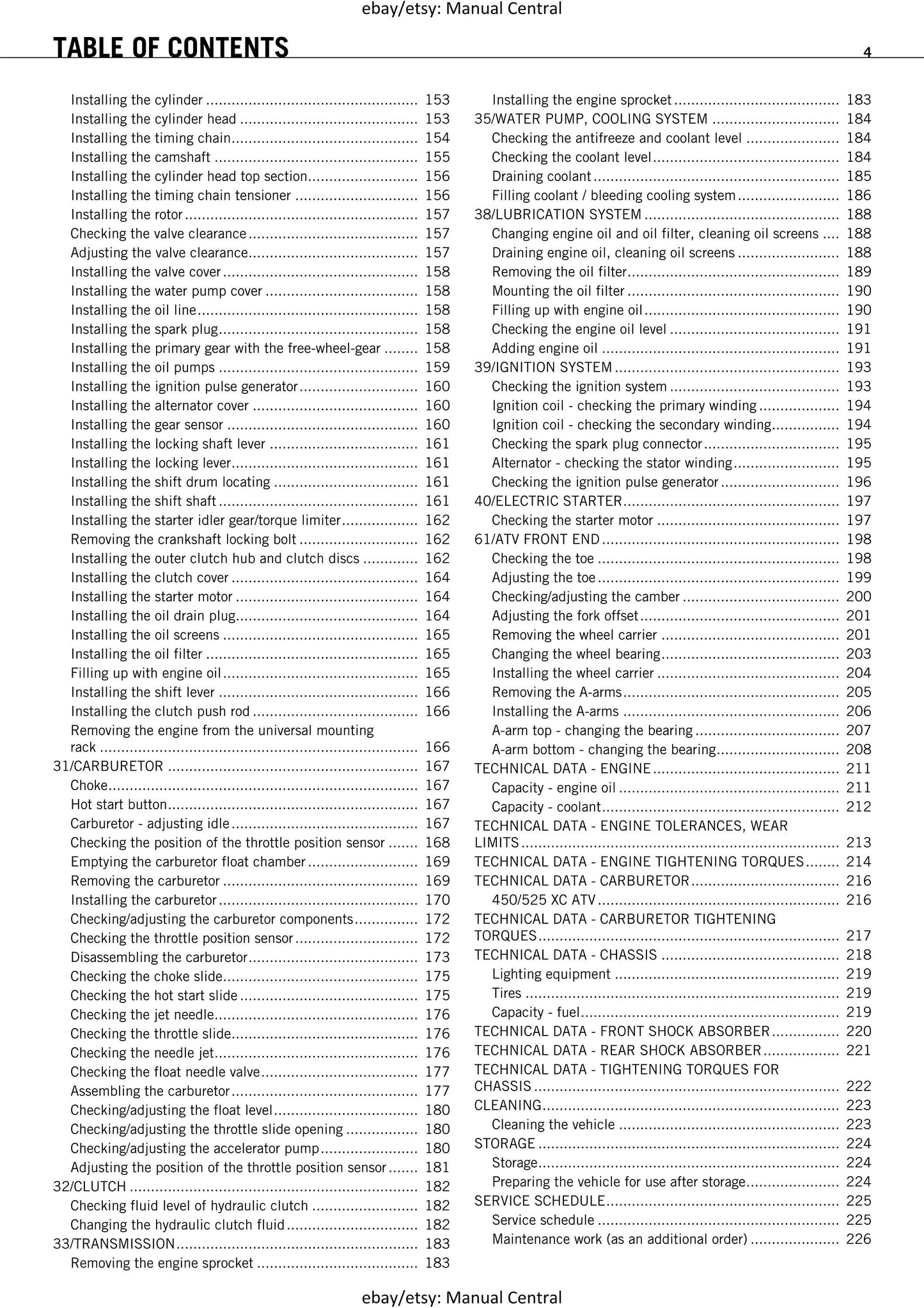 KTM ATV 2009 - 450 525 Xc Atv - Service Workshop Repair Manual