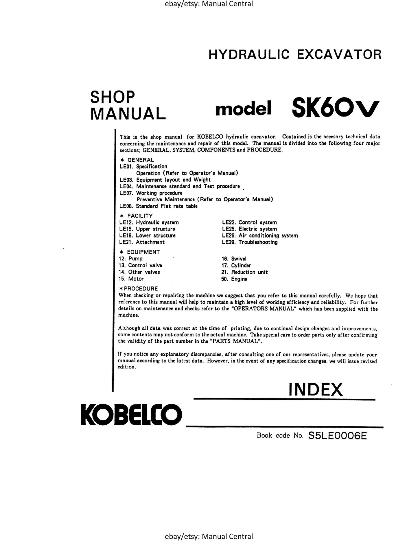 Kobelco - Hydraulic Excavator - SK60V - Workshop Service Repair Manual