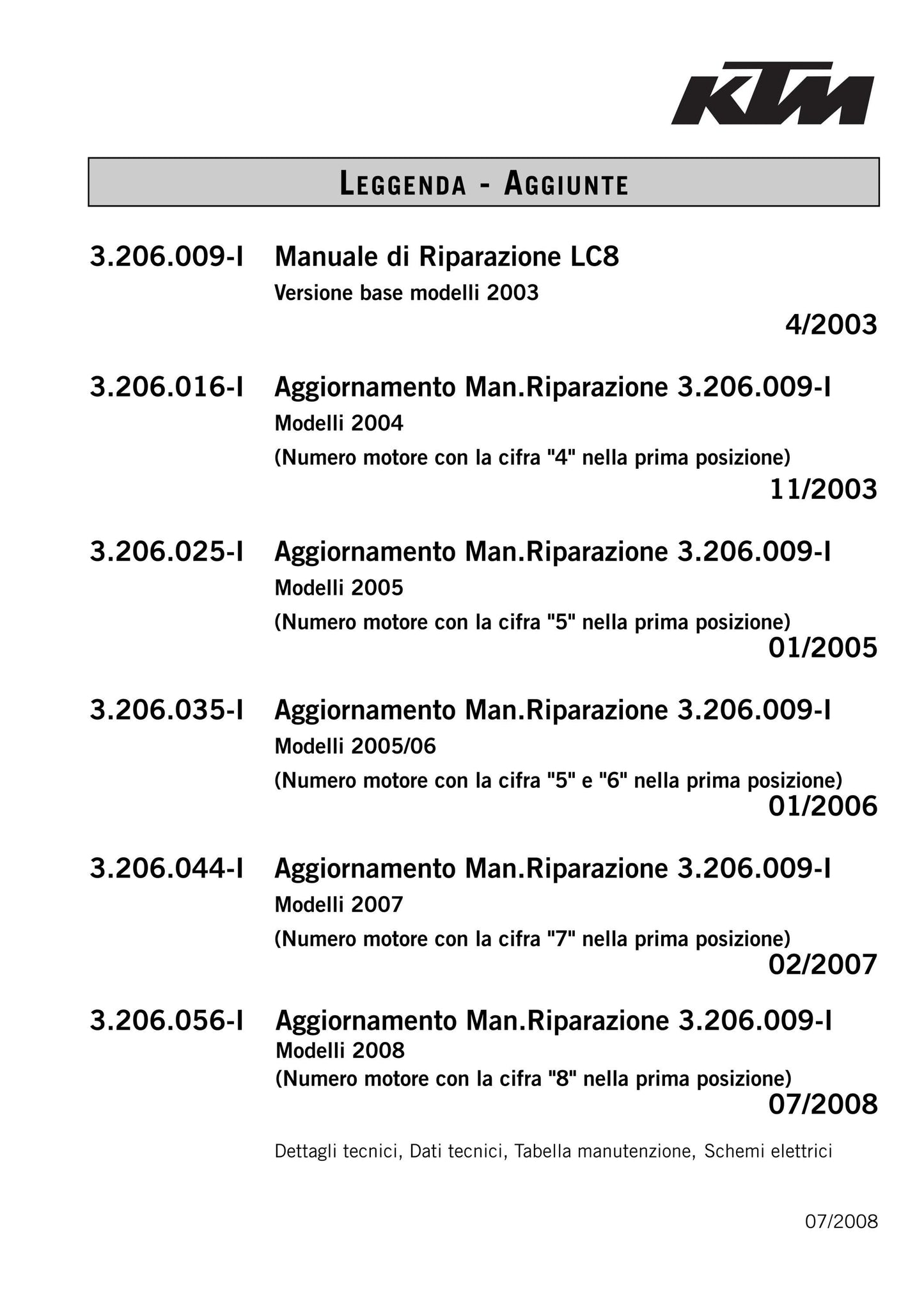 Italian Language - KTM 2003 - 2008 - 950 990 Adventure - Super Duke R - Supermoto /R - Super Enduro - Engine - Manuale di Riparazione