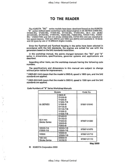 Kubota Diesel Engine - BG Series - Workshop Service Repair Manual