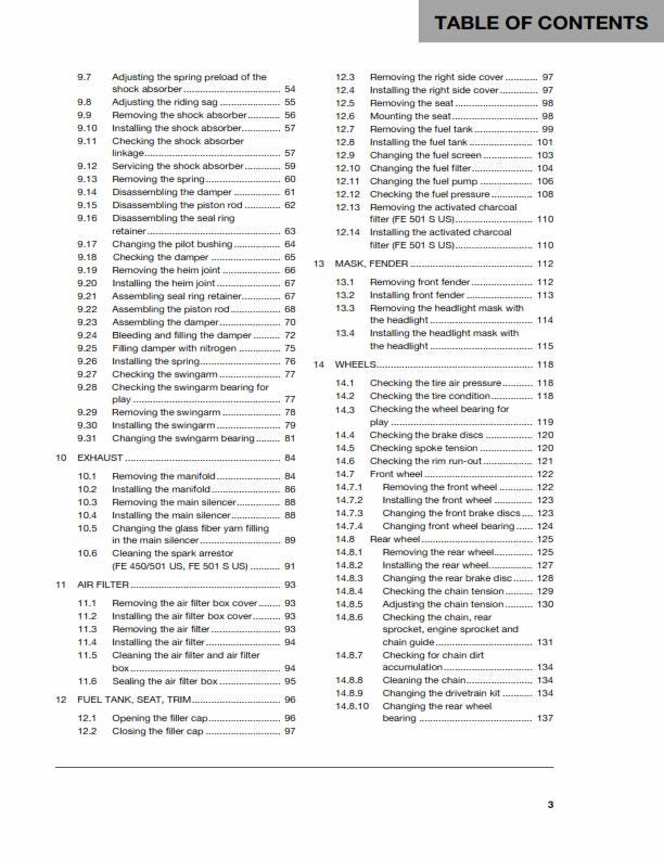 Husqvarna 2016 - FE 450 501 S - Service Workshop Repair Manual