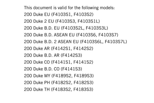 KTM 2019 -200 DUKE - Service Workshop Repair Manual