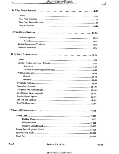 Bertram 36 Convertible  - Owners Manual