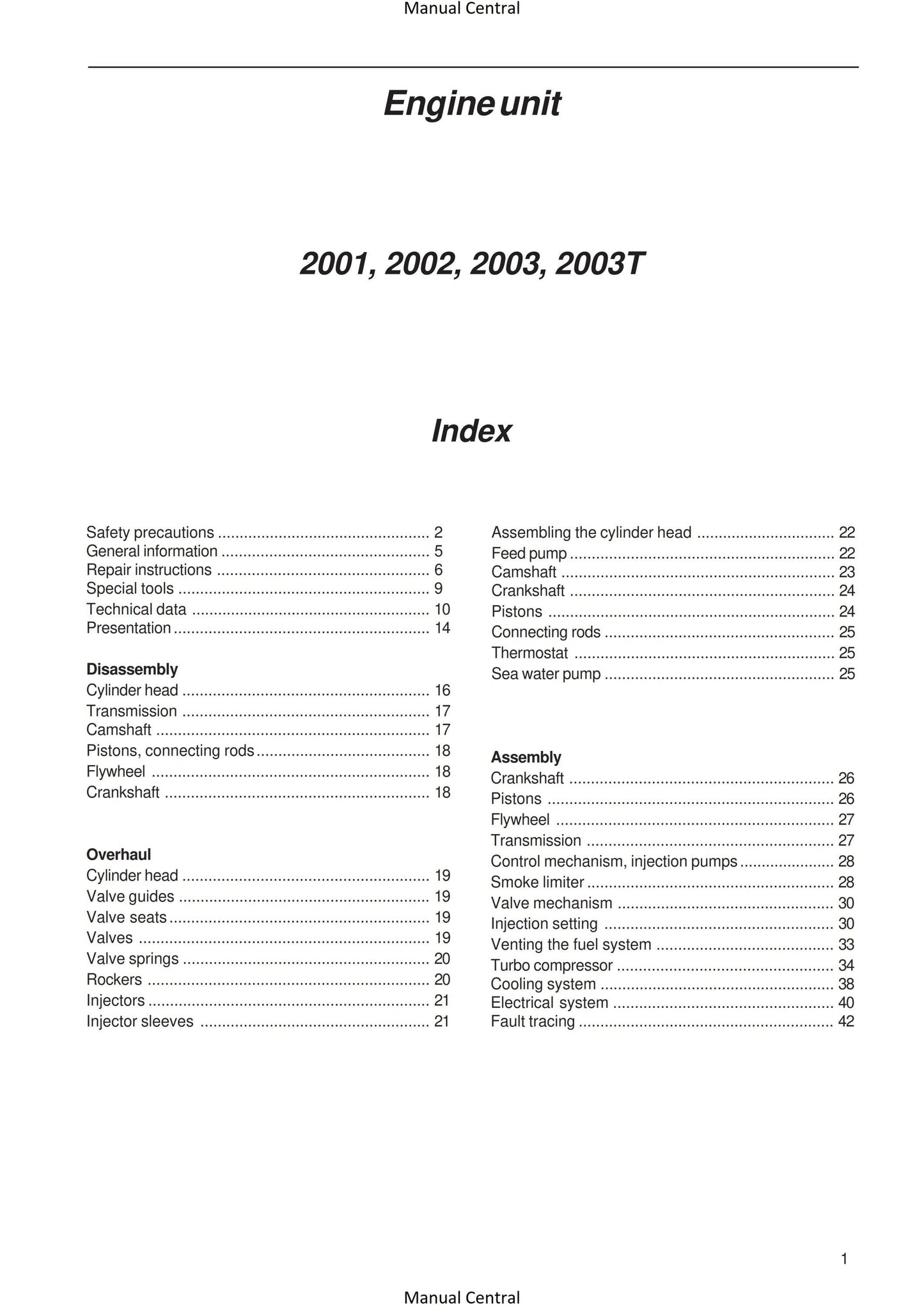 Volvo Penta - Engine Unit - 2001 2002 2003 2003T - Workshop Service Repair Manual - 08-2000 edition