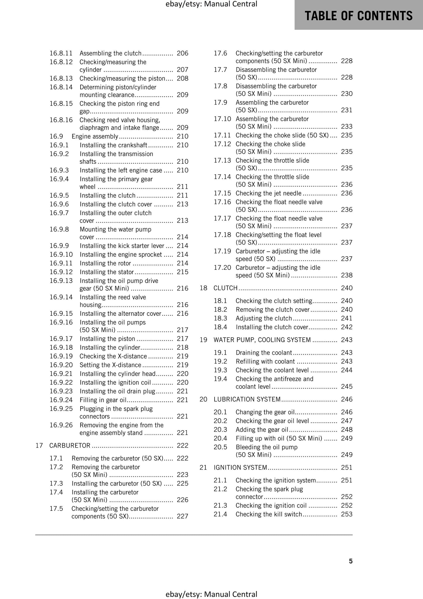 KTM 2018 - 50 Sx Mini - Service Workshop Repair Manual