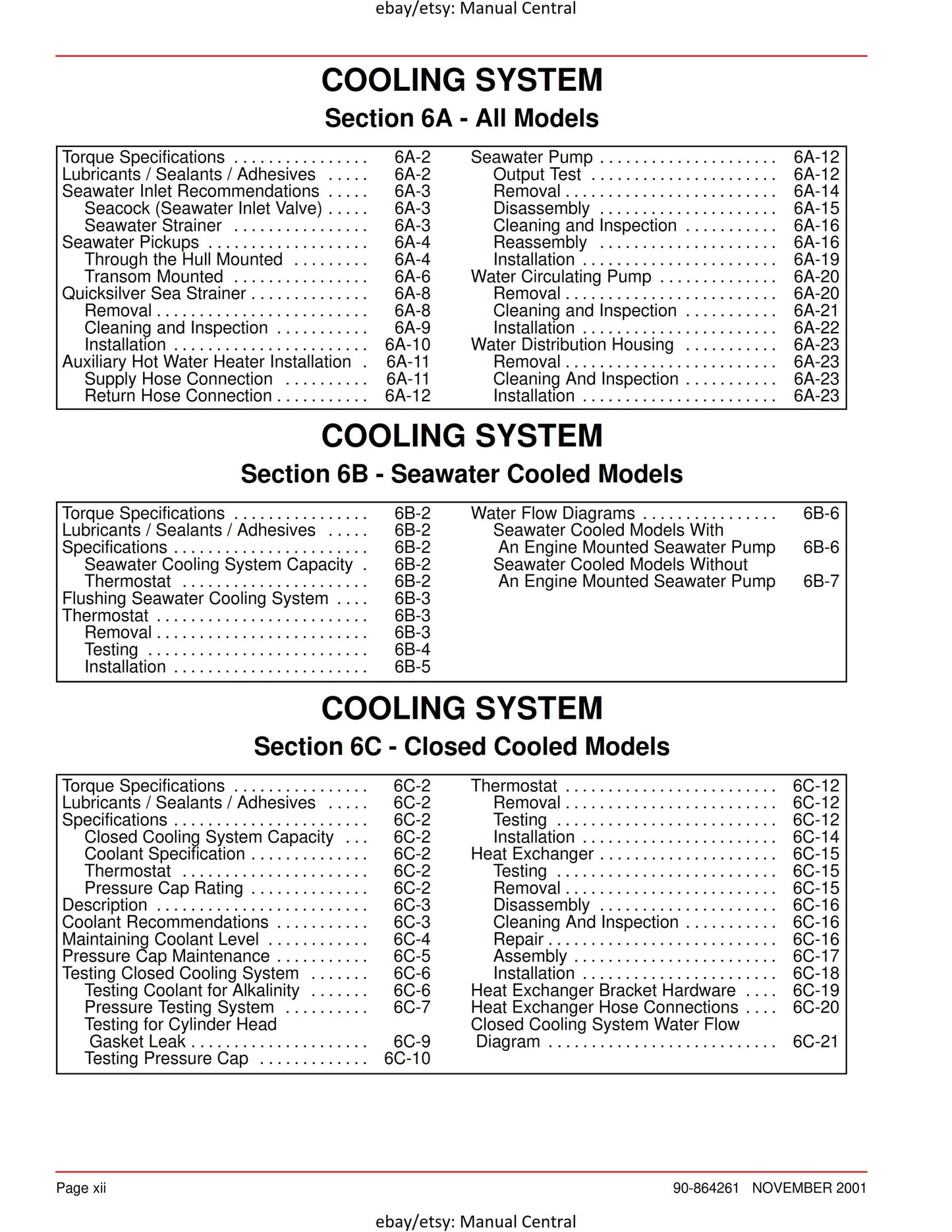 Mercury Mercruiser Service Manual 32 - 4.3L Gasoline Engine - SN 0M322781 & ABove -Nov 2001 Edition