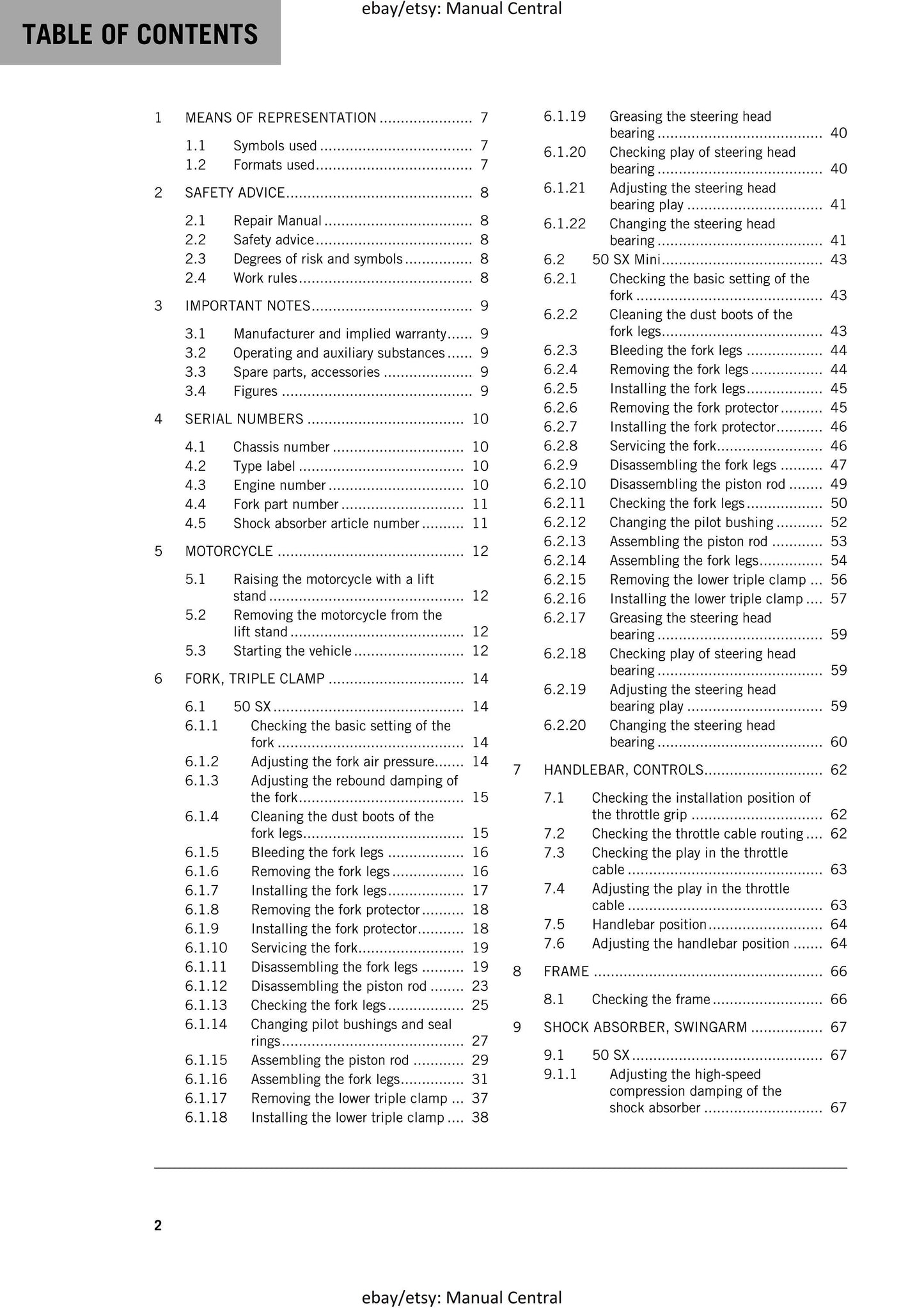 KTM 2017 - 50 SX Mini - Service Workshop Repair Manual