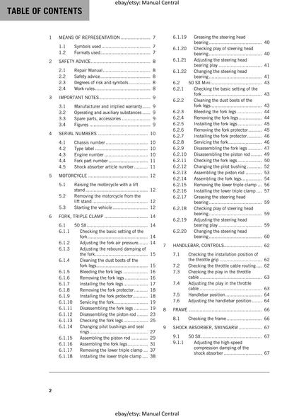 KTM 2017 - 50 SX Mini - Service Workshop Repair Manual