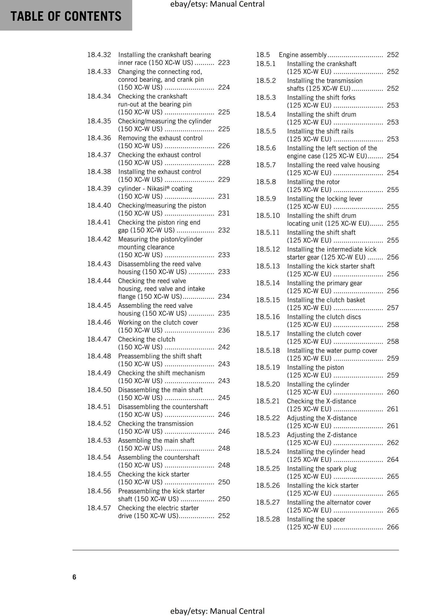 KTM 2017 - 125 150 XC-W - Service Workshop Repair Manual