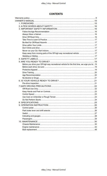 Joyner Off Road Vehicle - JNSZ1100SVB Owners Parts Service Workshop Repair Manual