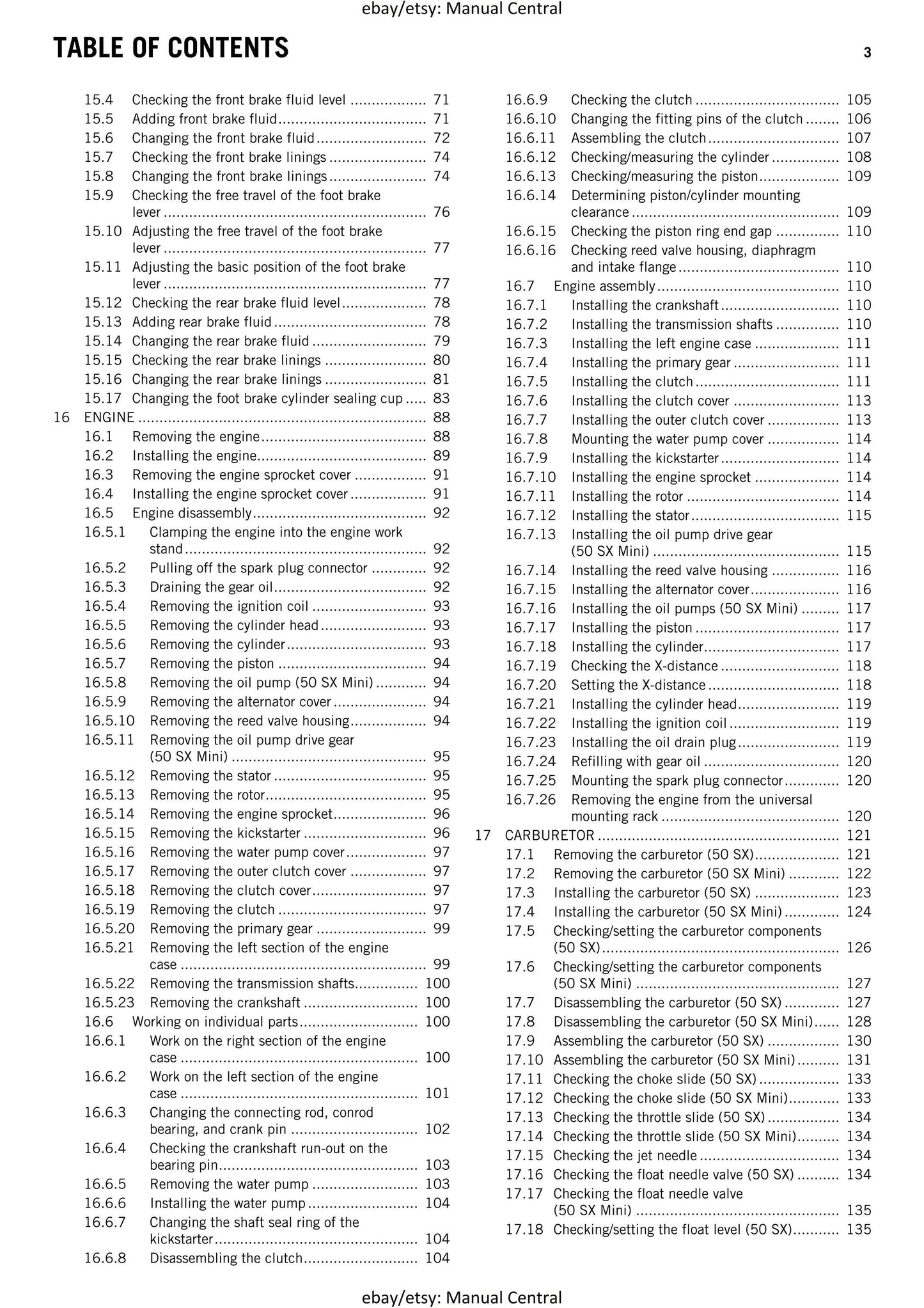 KTM 2016 - 50 SX Mini - Service Workshop Repair Manual