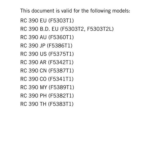 KTM 2020 - RC 390 - Service Workshop Repair Manual
