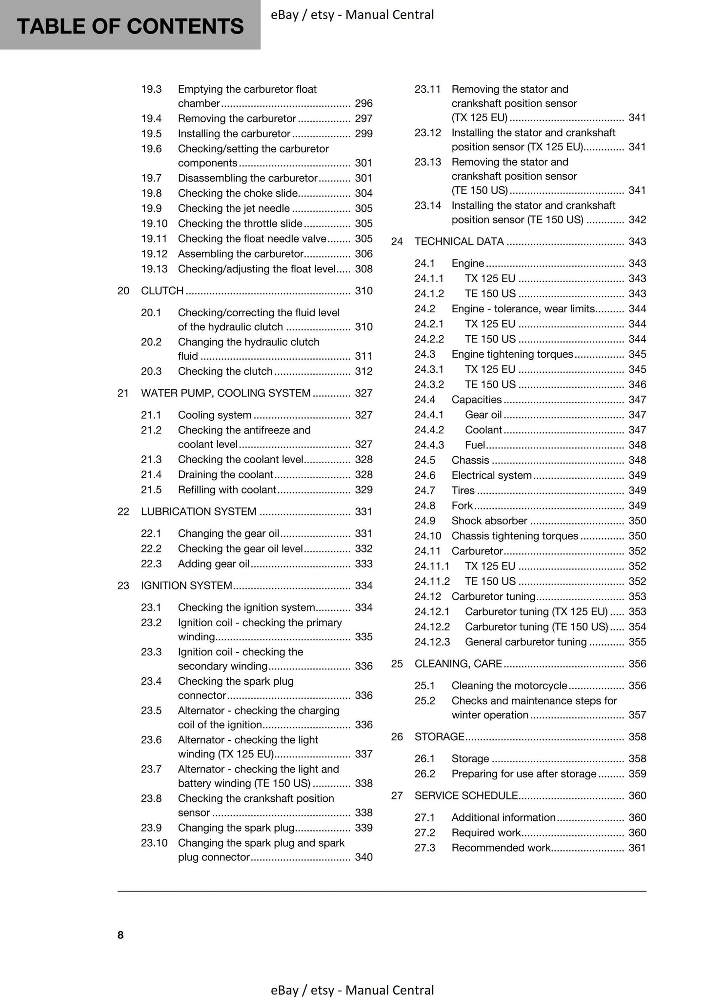 Husqvarna 2019 - TX 125 TE 150 - Workshop Service Repair Manual