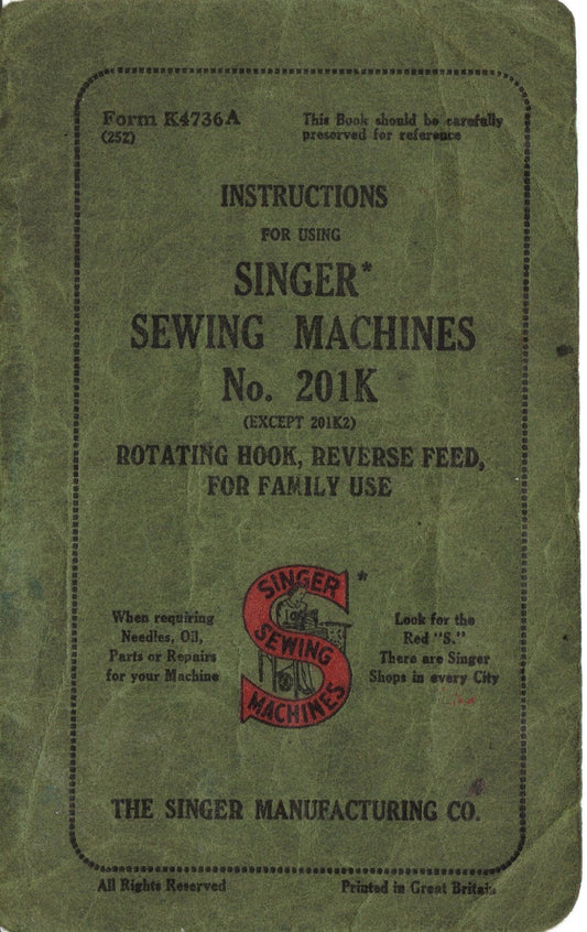 Singer 201K Sewing Machines -  Instruction User Manual