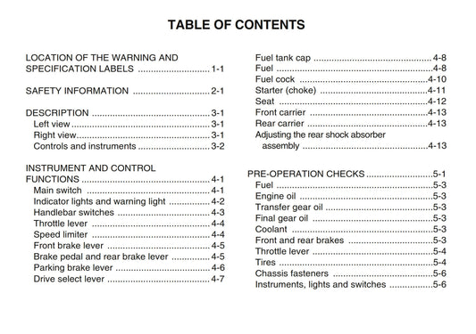 Yamaha ATV - Grizzly 300 - YFM30GD - Owners User Manual Guide - 05/12 Edition - English Language only