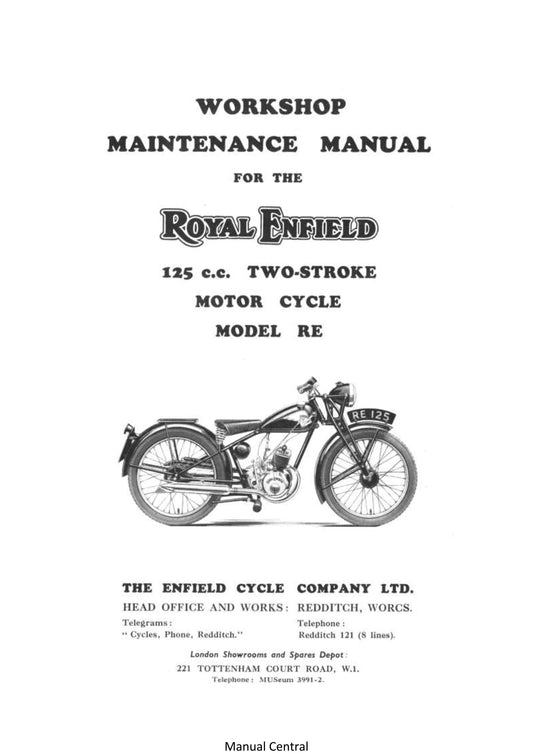 1945 to 1950 Royal Enfield 125cc Two Stroke Model RE- Workshop Service Repair Manual