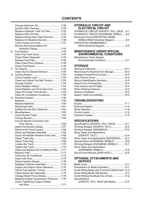 Hitachi Zaxis - 70 70lc 80sb 80sblc 85us - Operators Manual - Excavator