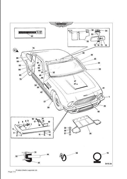 Aston Martin V8 Saloon Carburetor Model - Parts Manual - from V8/11001