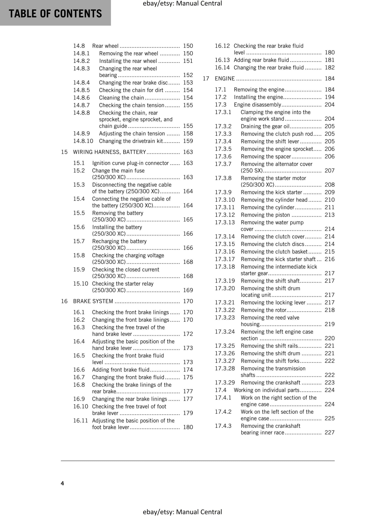 KTM 2016 - 250 300 SX XC- Service Workshop Repair Manual