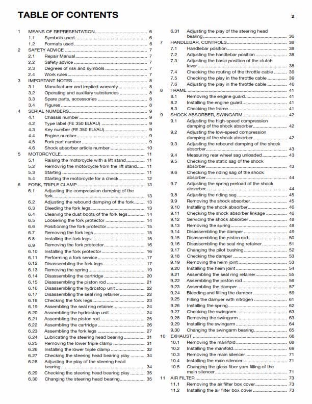 Husqvarna 2014 - Fe 350 EU AU US - Service Workshop Repair Manual
