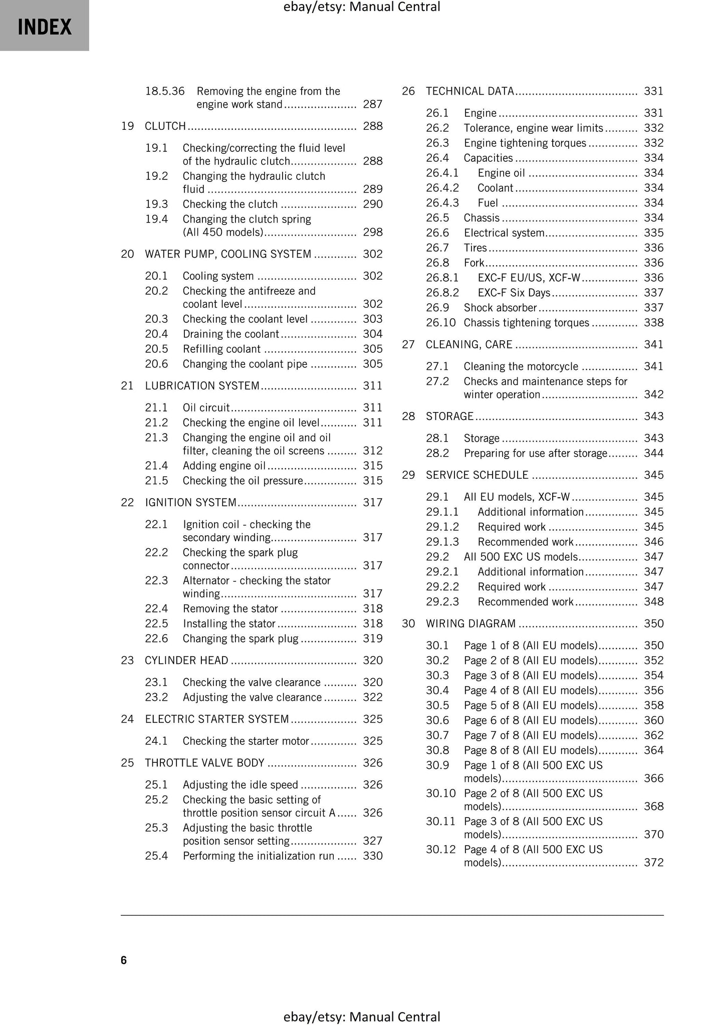 KTM 2020 - 450 500 Exc-f Six Days Xcf-w - Service Workshop Repair Manual