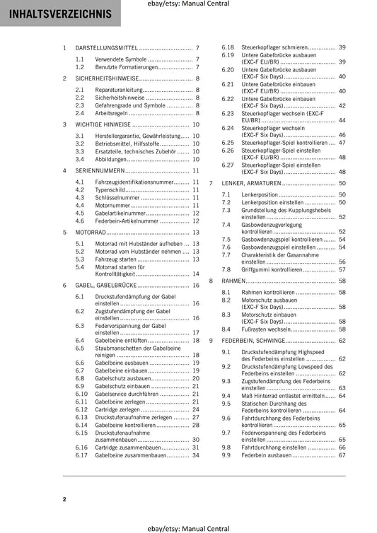 German Language - KTM 2023 - 250 Exc-f Six Days - Reparaturanleitung - Service Workshop Repair Manual