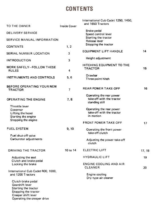 International - 800 1000 1200 1250 1450 1650 Tractor Operator Manual