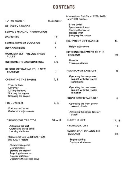 International - 800 1000 1200 1250 1450 1650 Tractor Operator Manual