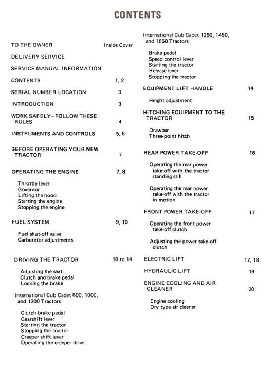 International - 800 1000 1200 1250 1450 1650 Tractor Operator Manual