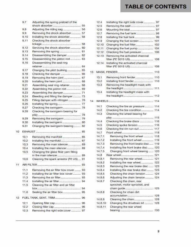 Husqvarna 2015 - FE 450 501 S - Service Workshop Repair Manual