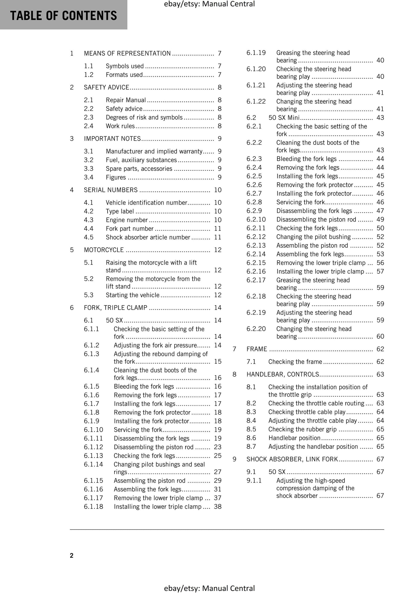 KTM 2018 - 50 Sx Mini - Service Workshop Repair Manual
